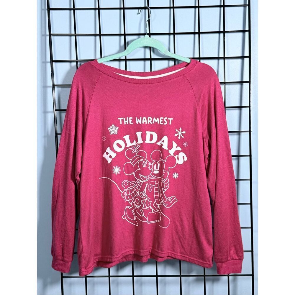 Disney Mickey Minnie Mouse Soft LS‎ Sleep Shirt Womens L Red Holiday Snow